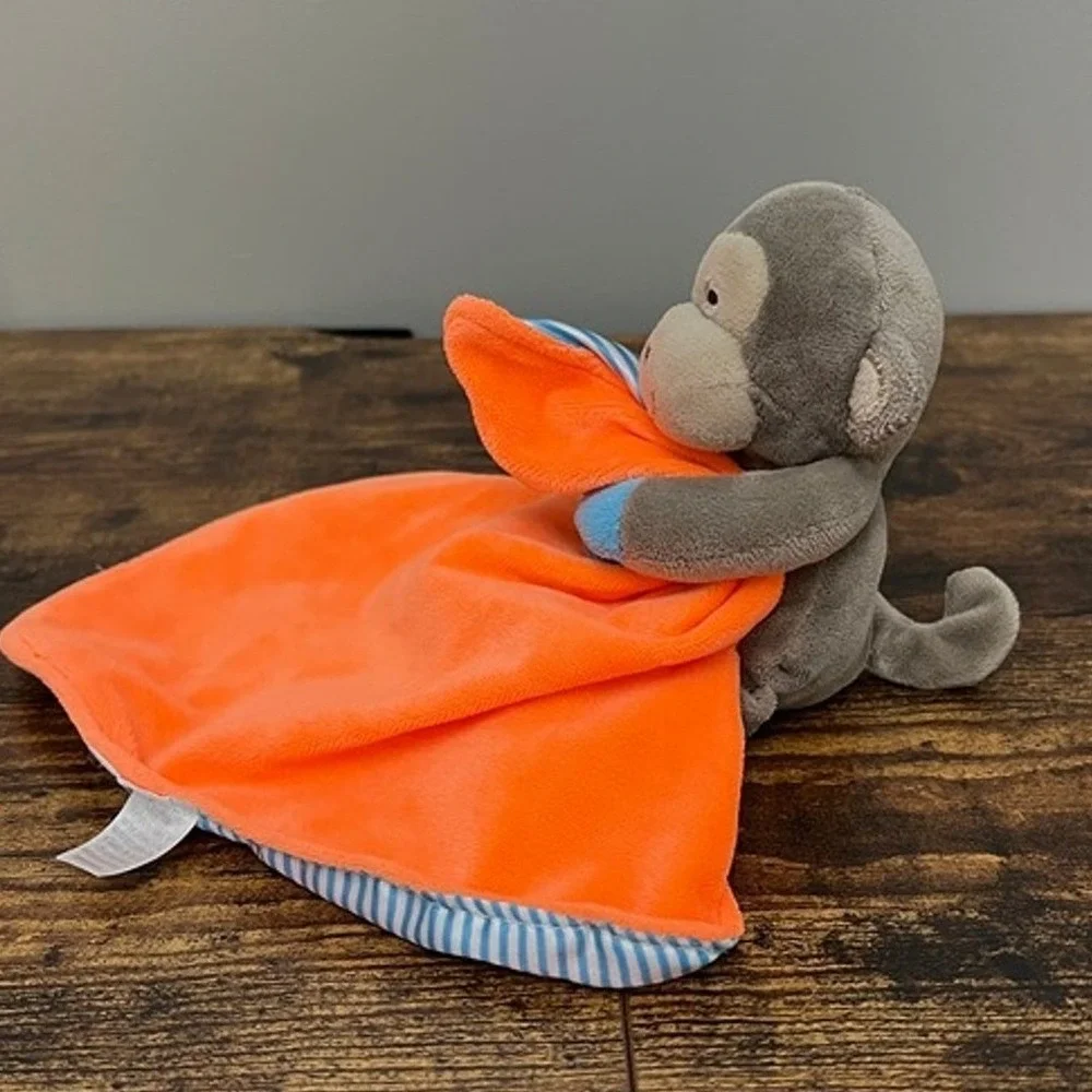 Carters Brown Monkey Plush Orange Blue Striped Security Blanket Lovey Toy